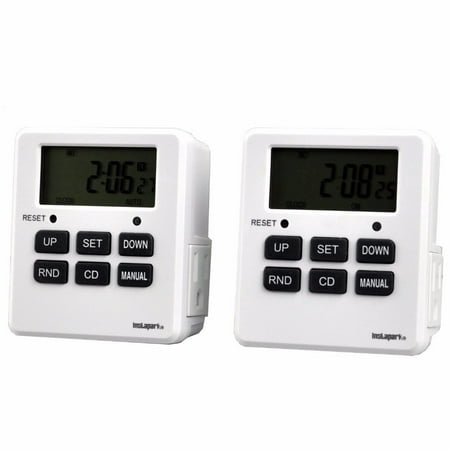 - 2 Pack Digital Programmable Timer TUE-19 with 7 Day, Dual Outlet, 3 Prong Socket Plug In for Heavy Duty, Indoor Use | Instapark®