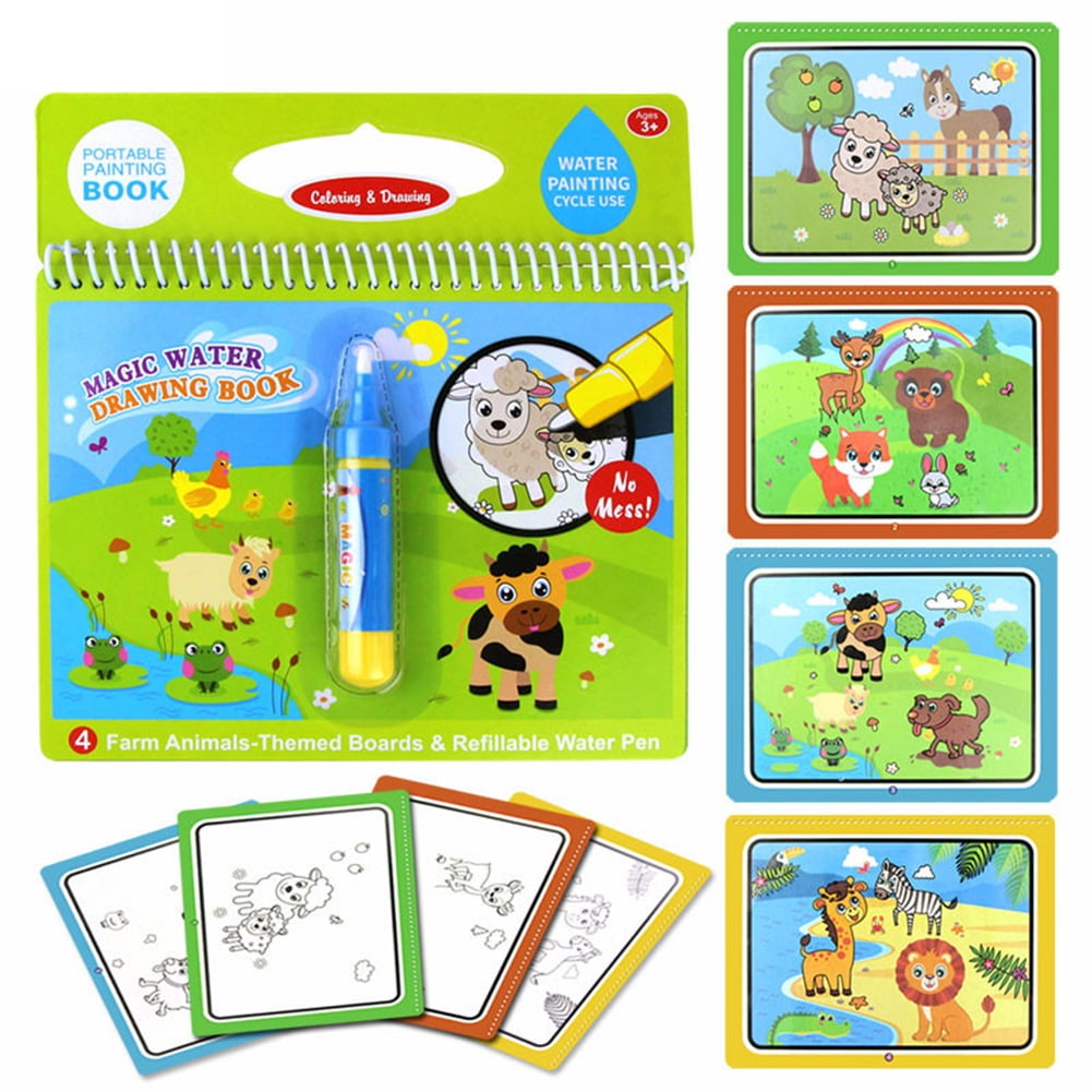 Faironly Magic Water Drawing Book Coloring Book Doodle /& Magic Pen Painting Drawing Board for Kids Farm