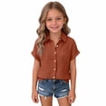 thumbnail image 2 of Girls Linen Shirts Short Sleeve Button Down Collared Dress Shirt for Teen Summer Plain Lightweight Breathable Lapel Tops,Ginger,11-12 Years, 2 of 6