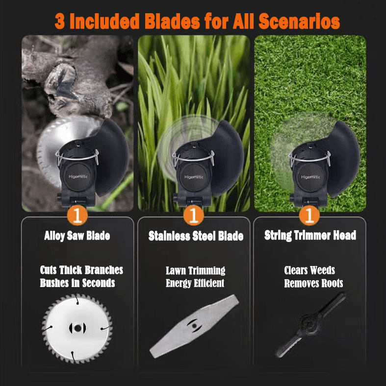 Higornetic  Cordless String Trimmer, Electric Weed Eater, 3 in 1 Weed Wacker, 3 Function Blades Electric Brush Cutter