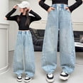 thumbnail image 2 of Purcolt Girls' Wide Leg Jeans Trendy Sparkly Elasitc Waisted Baggy Denim Pants Y2K Vintage Loose Fit Pants Streetwear Trousers with Pockets for 4-15 Years, 2 of 9
