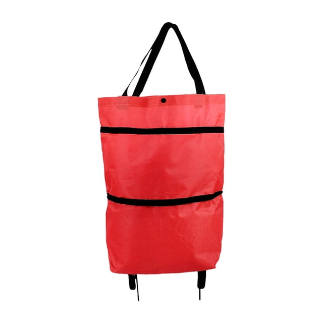 WHEANG Sac à Outils Chariot de Magasinage Sac Portable Multifonction Sac Fourre-Tout Pliable Chariot de Magasinage Sacs d'Épicerie Réutilisables avec Roues Chariot d'Épicerie Roulant Taille Unique Rouge