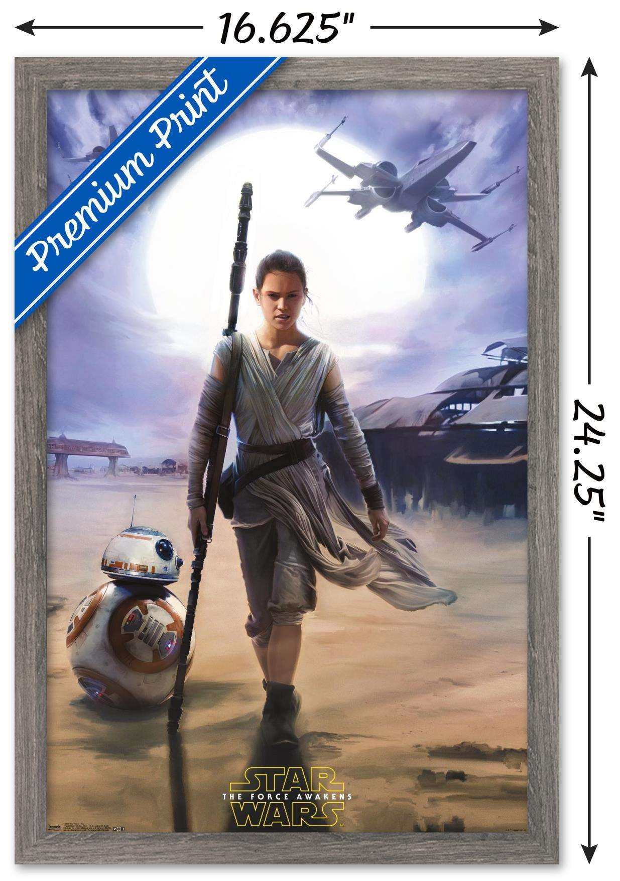 Star Wars: The Force Awakens - Rey Wall Poster, 14.725" x 22.375", Framed