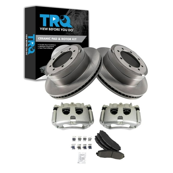 TRQ Rear Brake Pad & Rotor Kit Brake Caliper Brake Pads Brake Rotor Ceramic Fits Select 2013-2019 Ford F-350 Super Duty 2013-2014 F-450 Super Duty