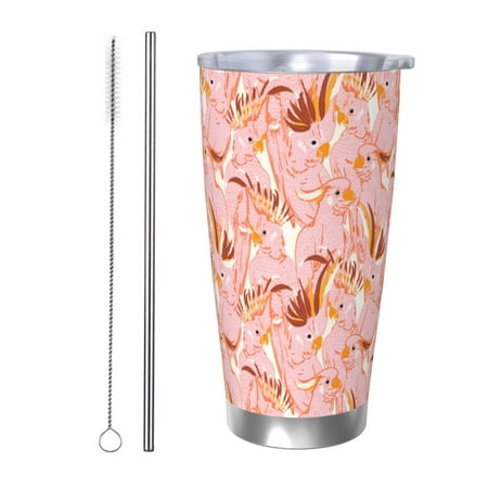 

Gaeub Pink Cockatoo Birds Print 20-Ounce Stainless Steel Car Cup Tumblers Cups with Lids and Straw Coffee Cups for Adults Kids Home Car Office School Travel Party-Straw Two-piece Set