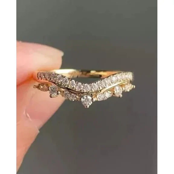 2Ct Round Cut Lab Created Diamond Curve Wedding Band Ring 14K Yellow Gold Plated