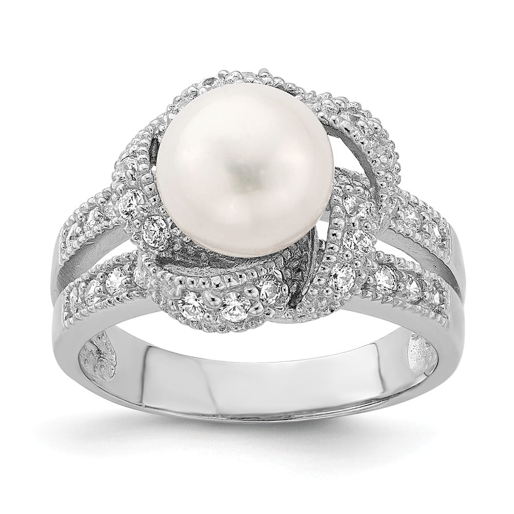 Fresh Water Pearl & CZ .925 Sterling Silver Ring Sizes 7-8 