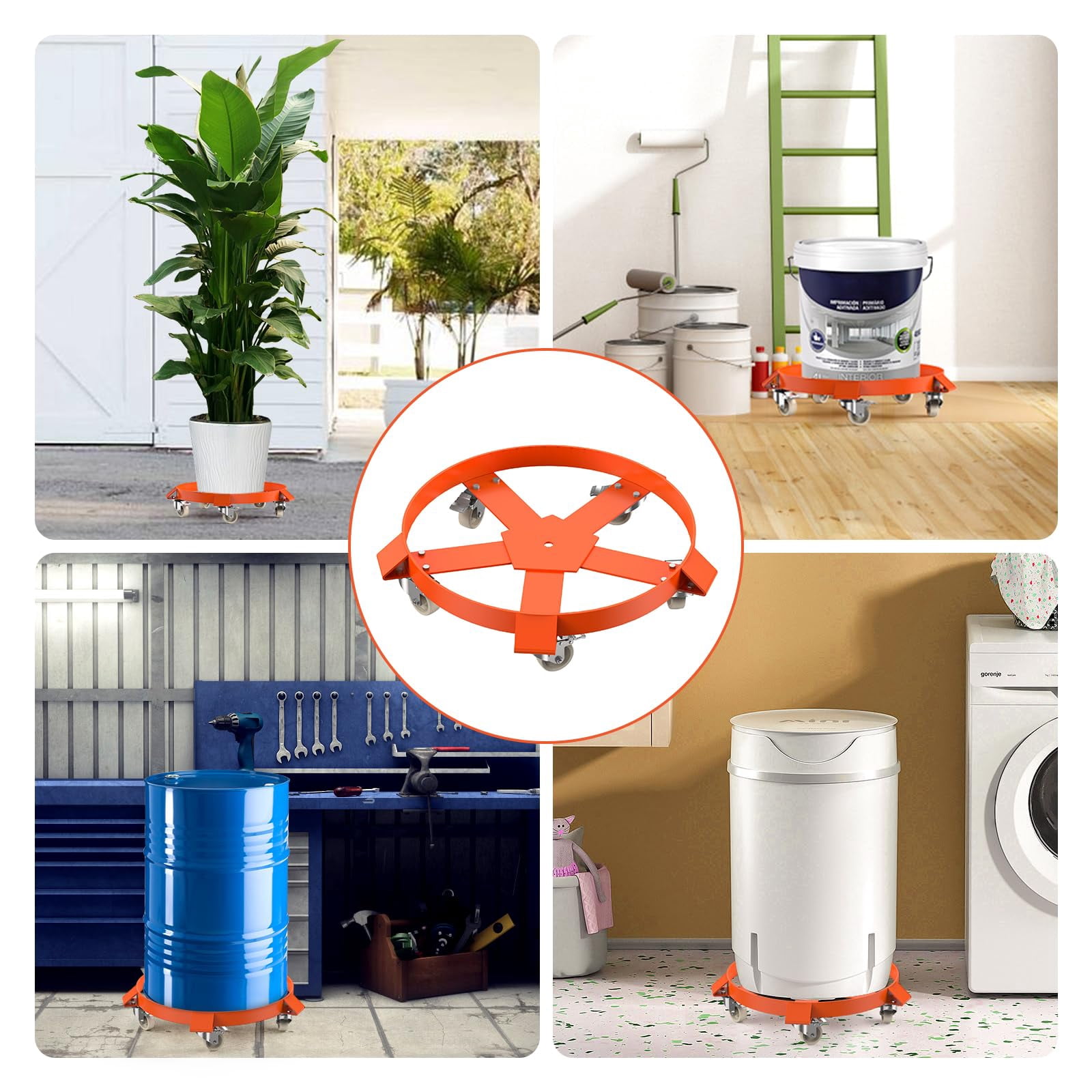 Heavy Duty Drum Dolly, 1000/1250lbs Load Capacity, Barrel Dolly Cart Drum Caddy, Non Tipping Hand Truck Capacity Dollies with Steel Frame & Swivel Casters Wheel for Warehouse Drum Handling