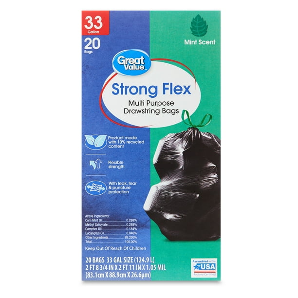 Great Value 33Gallon Drawstring Strong Flex Tall Kitchen Trash Bags