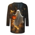 thumbnail image 4 of VKOYWKM Halloween Shirts for Women 3/4 Sleeve Pumpkin T Shirts Casual Crew Neck Halloween Vintage Tops Spooky Pumpkin Ghost Graphic Tee, 4 of 4