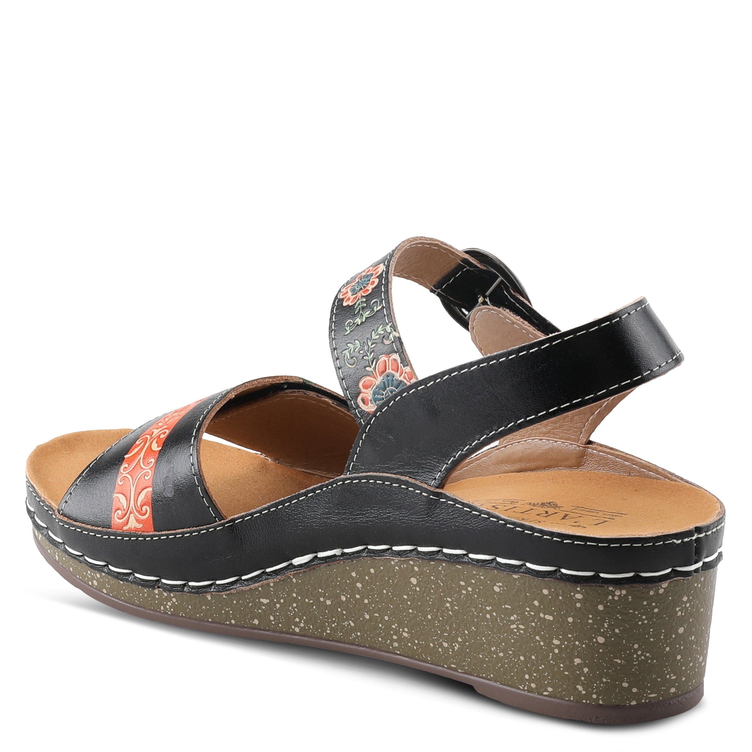 Spring Step L'Artiste Women's Roshni  Hand-Painted Floral Leather Wedge Slingback Sandals