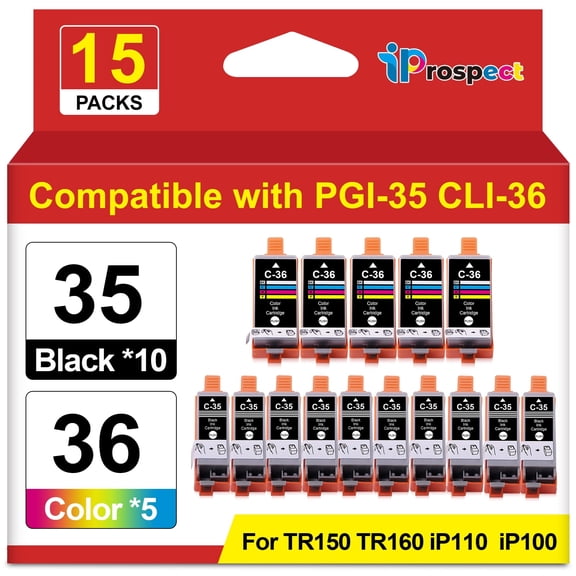 15 Pack PGI-35 CLI-36 Ink Cartridge Replacement for Canon TR160 Ink Cartridge Compatible for Canon 35 36 Ink Cartridges Work with TR150 TR160 iP110 iP100 Printer