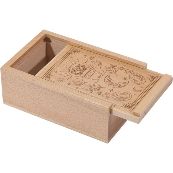 Magic Crystal Ball Beech Wooden Tarot Storage Box for Tarot Cards Engraving Jewelry Box Tarot Card Box for Crystal Holder Storing Holy Witchcraft Tools 5.12x3.23x1.46in