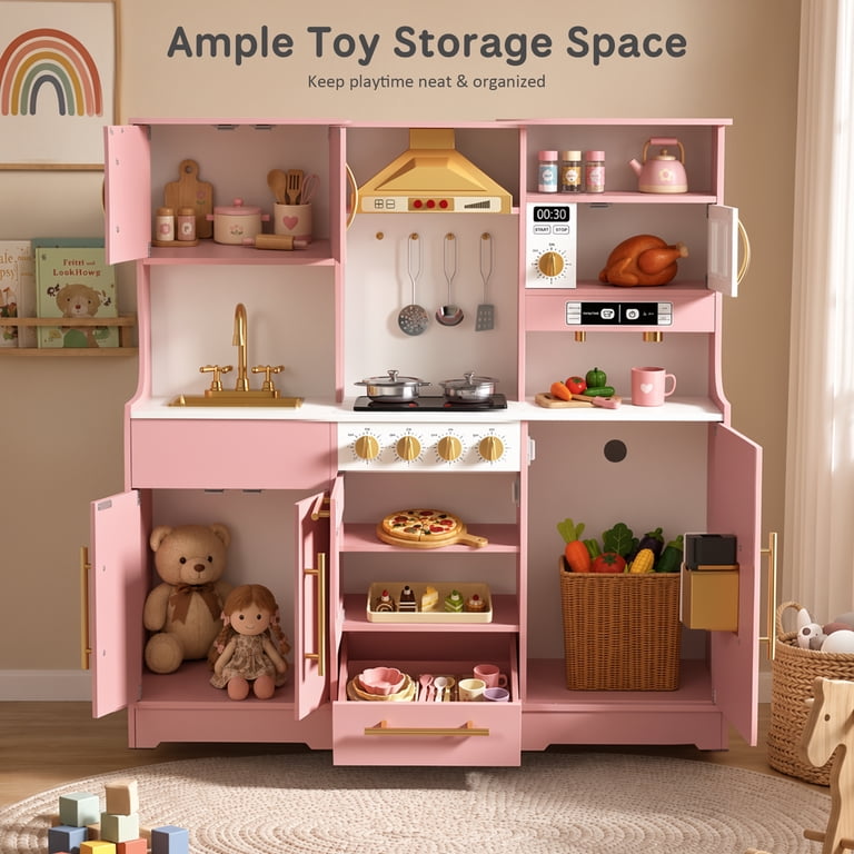 AILEEKISS Wood Kids Play Kitchen, Pink photo 6