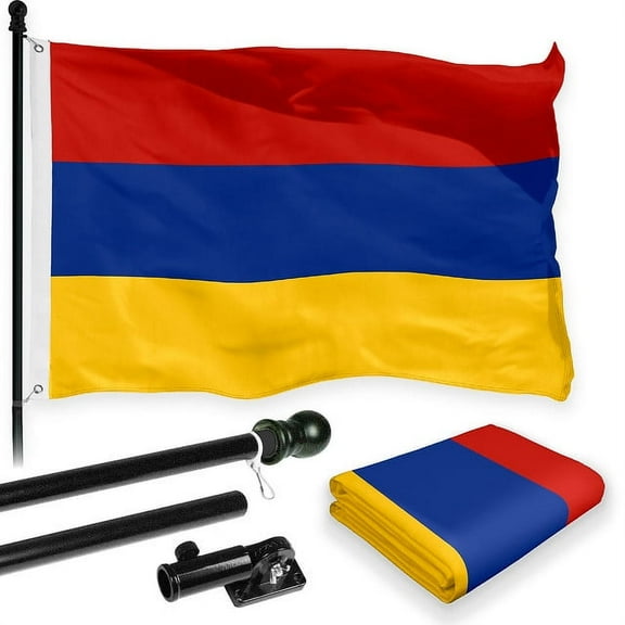 G128 Combo Pack: Flag Pole 6 FT Black Tangle Free & Armenia Armenian Flag 3x5 FT Printed 150D Polyester