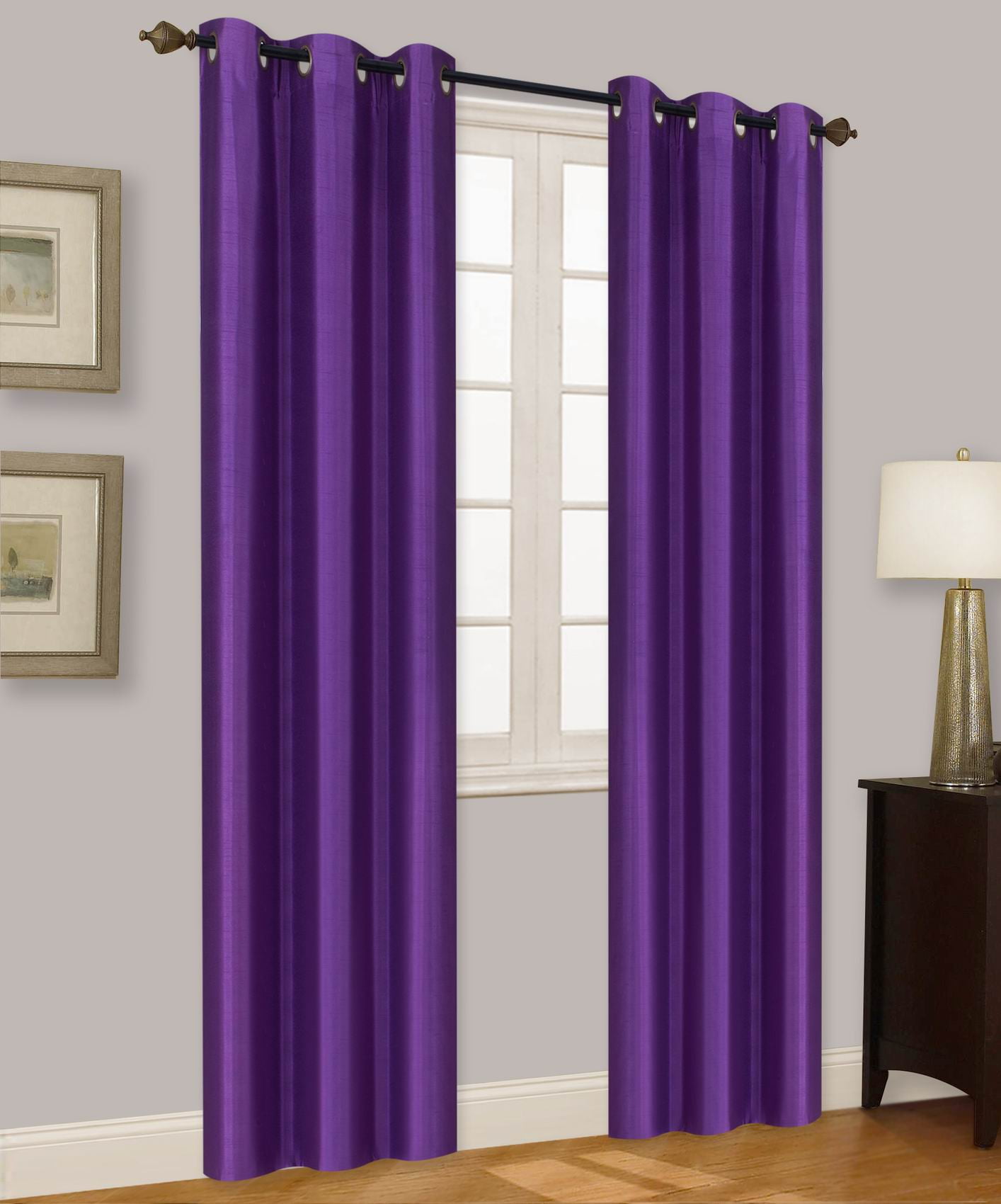 Elio Purple 2-Piece 100% Thermal Blackout Grommet Window Curtain With Foam Backing Set, Solid Room Darkening Panels 35' X 84' Each