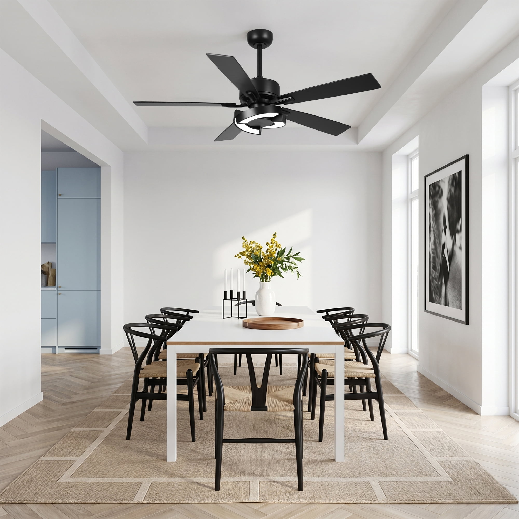 Parrot Uncle 52" Modern Dimmable LED Chandelier Ceiling Fan with Remote, Double-sided Blades, 3CCT, 6 Speeds, Reversible DC Motor