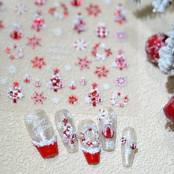 Pegatinas CNSyBaris para decoración de uñas en relieve en forma de copo de nieve rojo dorado en 5D