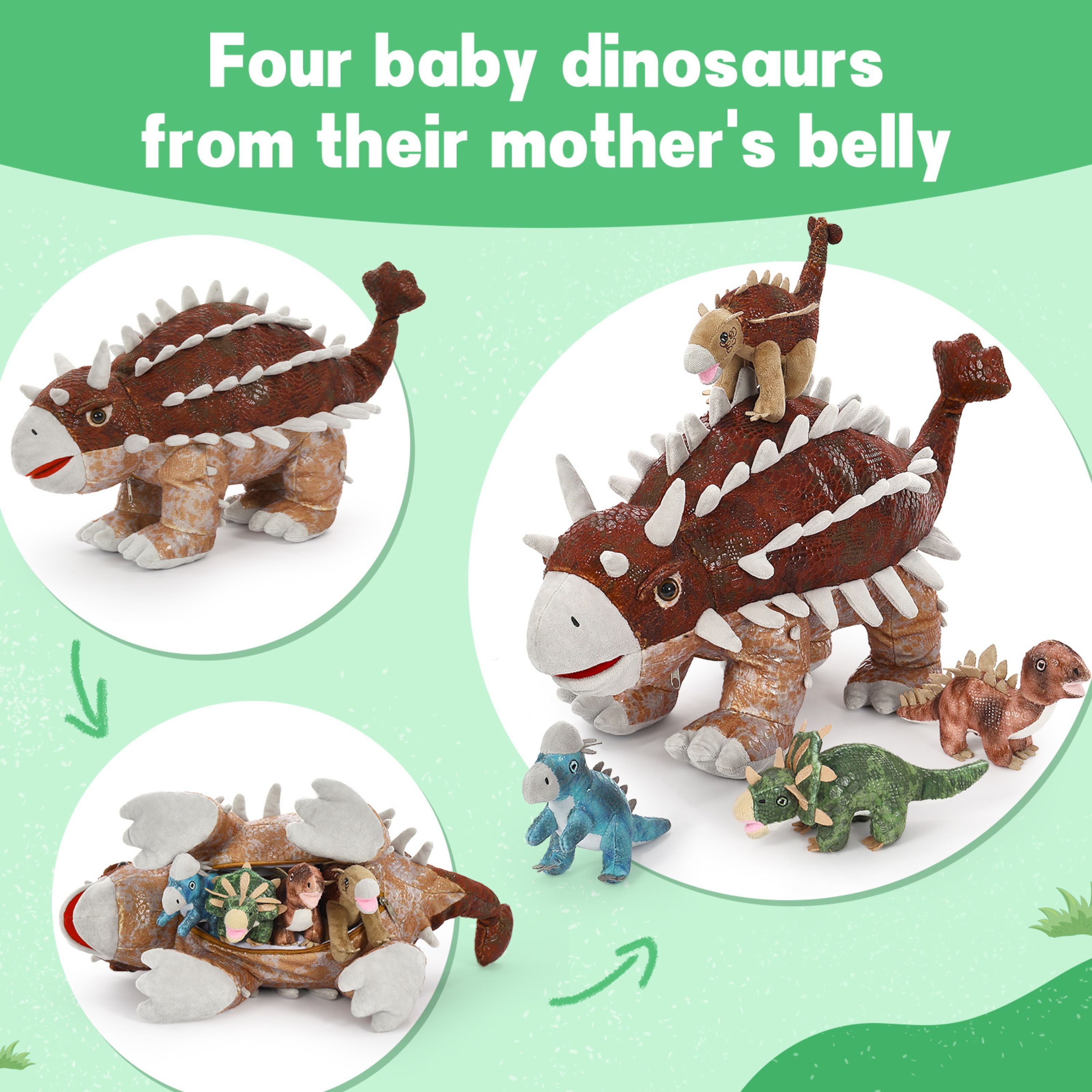 Tezituor 5Pcs Realistic Dinosaur Stuffed Animals Giant 21.6" Ankylosaurus Plush with 4 Babies Plush Toy