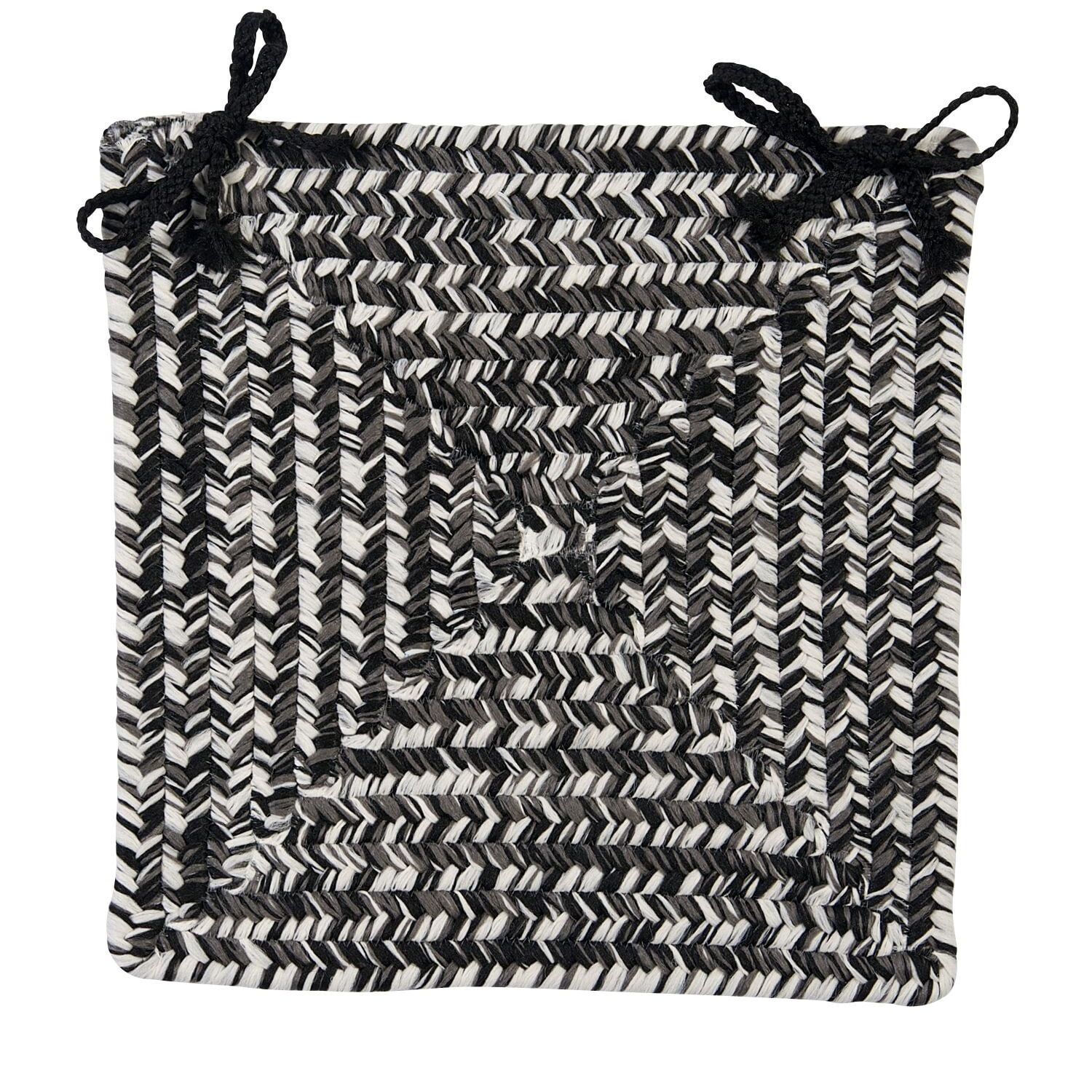 15" Black and White Handmade Braided Chair Pad
