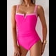 thumbnail image 4 of Trajes de Baño de una Pieza para Mujer, con Bloques de Color, Adelgazantes, Control de Abdomen, Traje de Baño de Cobertura en V. Rosa Rosa XL, 4 of 10