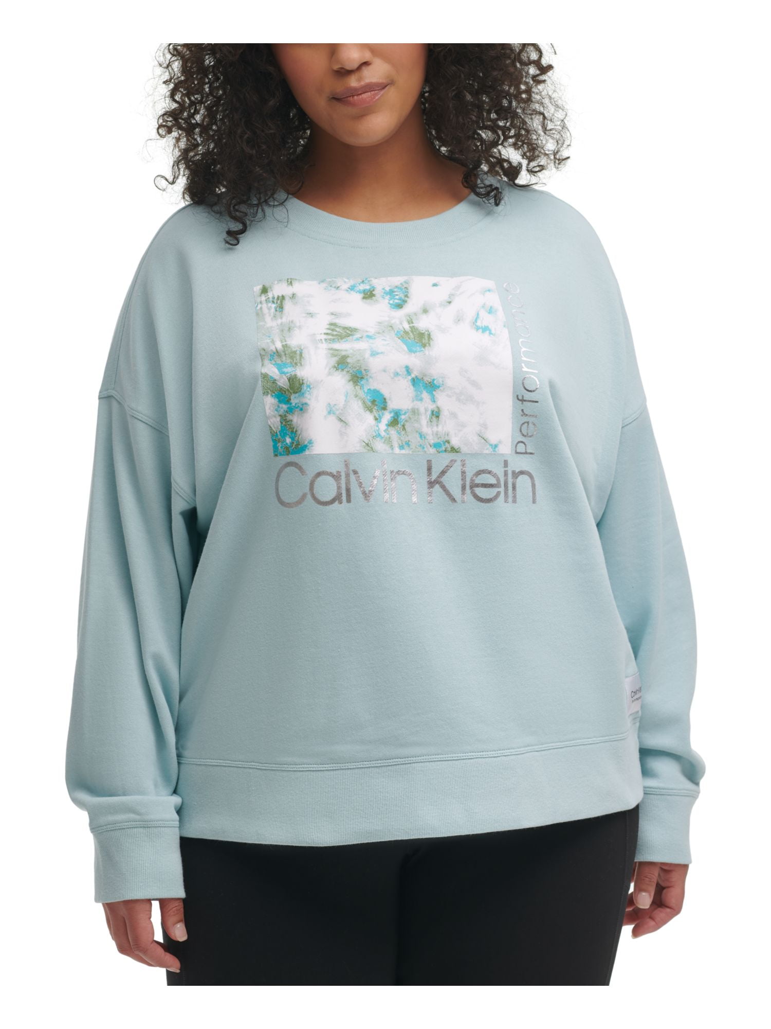 CALVIN KLEIN Womens Blue Stretch Logo Graphic Crew Neck Sweatshirt Plus 2X