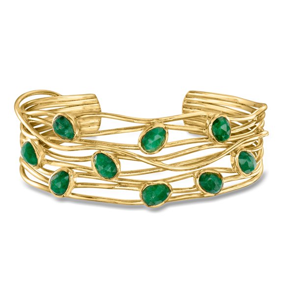 Ross-Simons 6.25 ct. t.w. Emerald Highway Cuff Bracelet in 18kt Gold Over Sterling, Women's, Adult