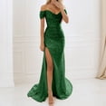 thumbnail image 2 of Women's Elegant Sequin Off Shoulder Slit Dress For Party Evening Banquet Long Bodycon Prom Gown Trendy Summer Casual Wear Summer Dresses for Women 2025, 2 of 5