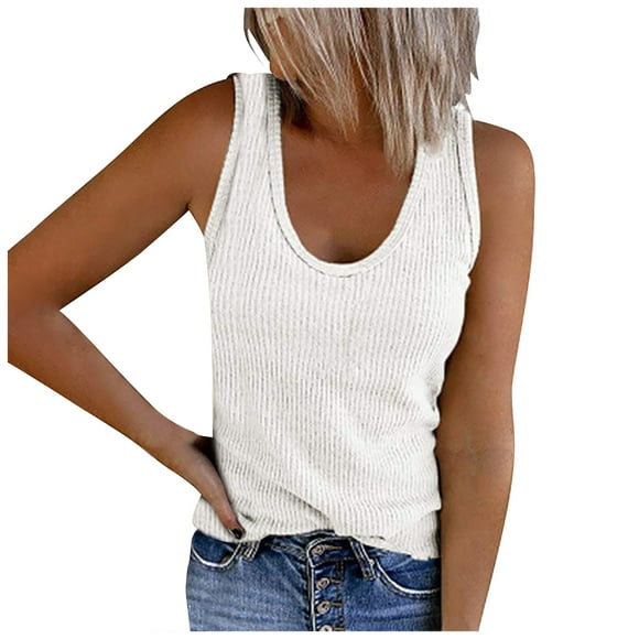 Outfmvch Tank Top for Women Camisole Tops for Women Knitted Tank Top Going Out Tops for Women Womens Solid Tank Tops Sleeveless U-neck Base Shirt Summer Casual Workout Tees White 3xl