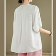 thumbnail image 4 of Cotton Linen Tees Shirts for Womens Ruffle V Neck Half Sleeve Tops Shirts Classic Embroidered Tunics Tops Solid Basic Tunic Blouses Baggy Boho Dressy Shirts Beach Holiday Outfits, 4 of 4