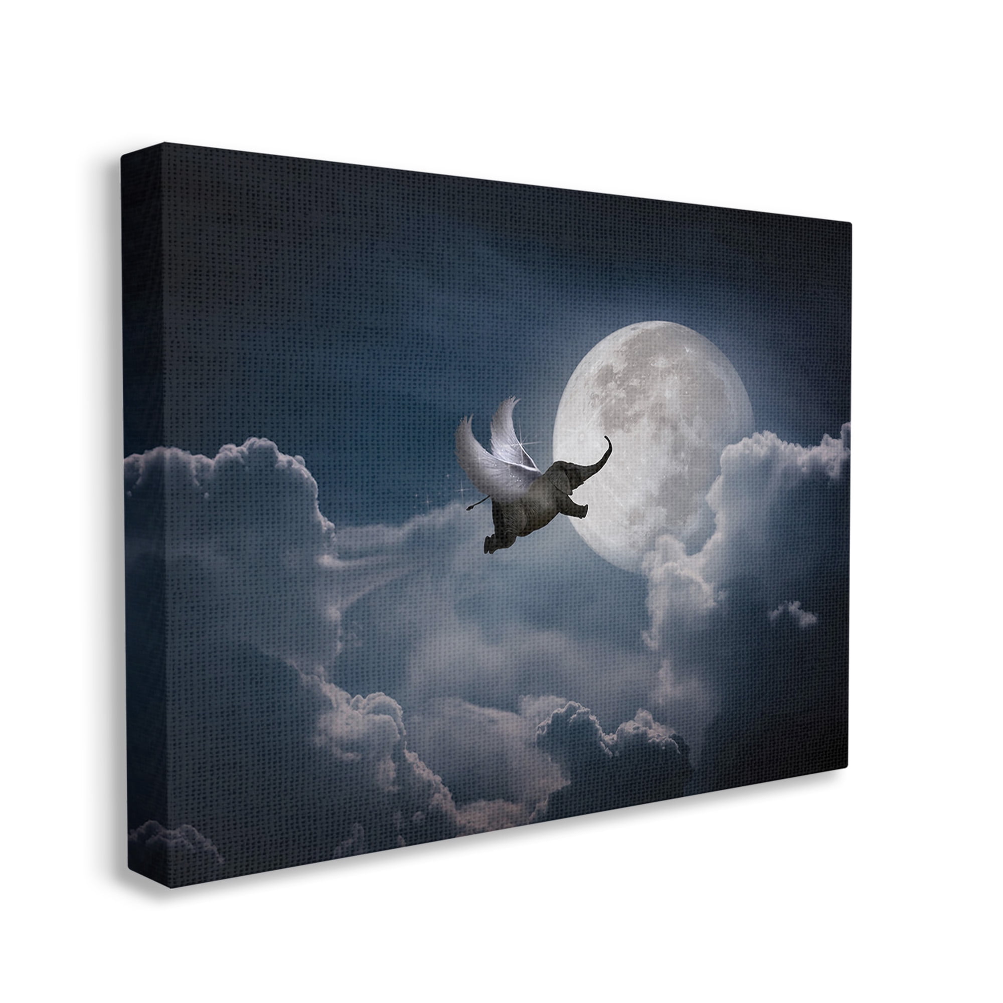 Stupell Industries Flying Elephant & Moon Animals & Insects Painting Gallery Wrapped Canvas Art Print Wall Art, 40 x 30