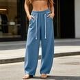 thumbnail image 4 of HomeDM Women's Pants Wide Leg Sweatpants with Pockets Blue Loose Drawstring Lounge Trousers for Athletic Work Size XL, 4 of 8