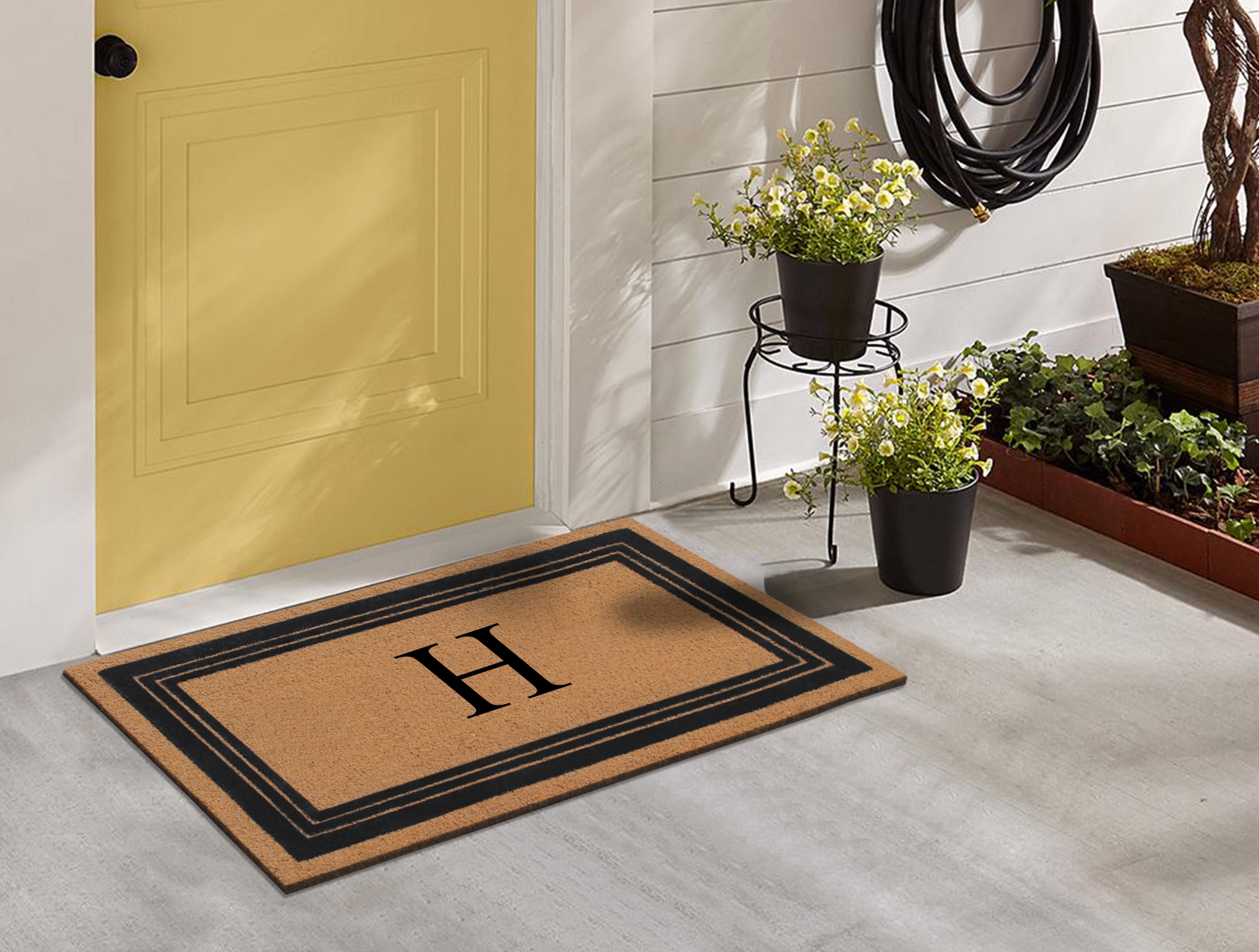 A1HC Natural Coir Monogrammed Entrance Door Mats, Durable Large Outdoor Rug, Non-Slip, Flock Doormat, Thin-Profile Heavy Duty Door Mat, Indoor Outdoor Front Door, High Traffic Areas, 24" X 39"