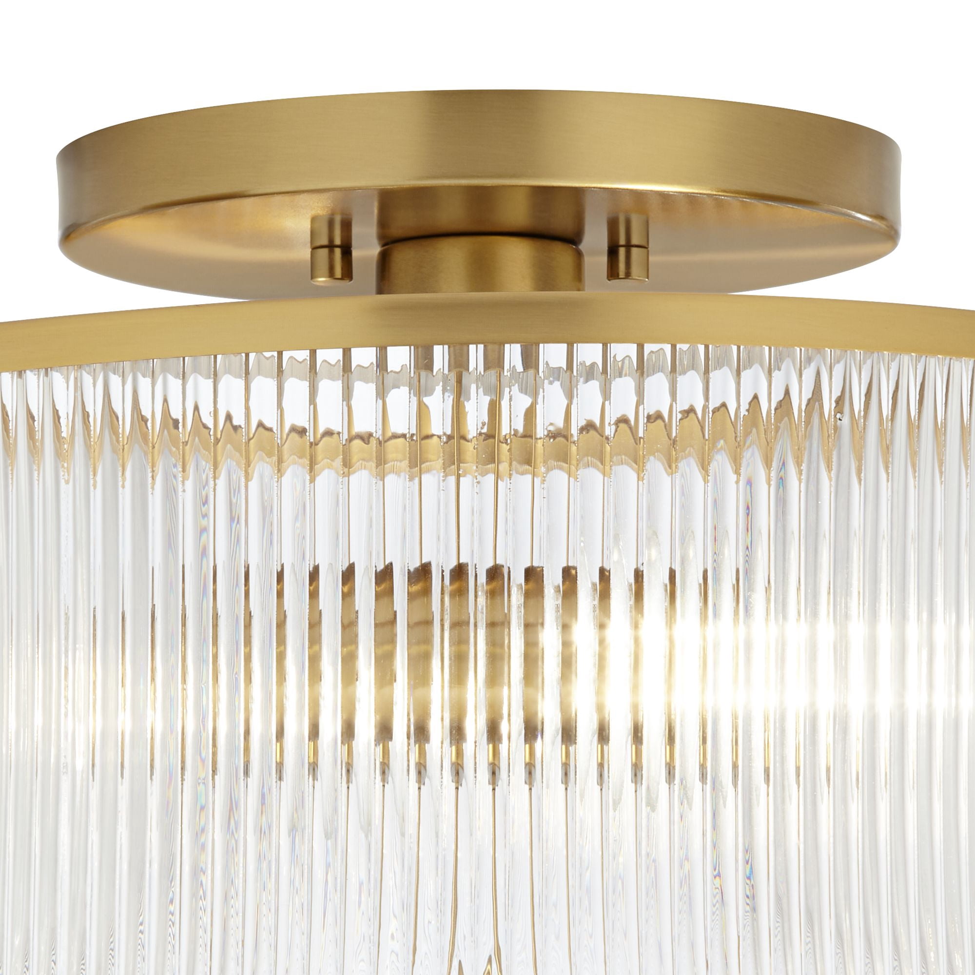 Possini Euro Design McKenzie 14" Mid Century Modern 2-Light Semi Flush-Mount Ceiling Light Fixture Kitchen Drum Warm Brass Finish