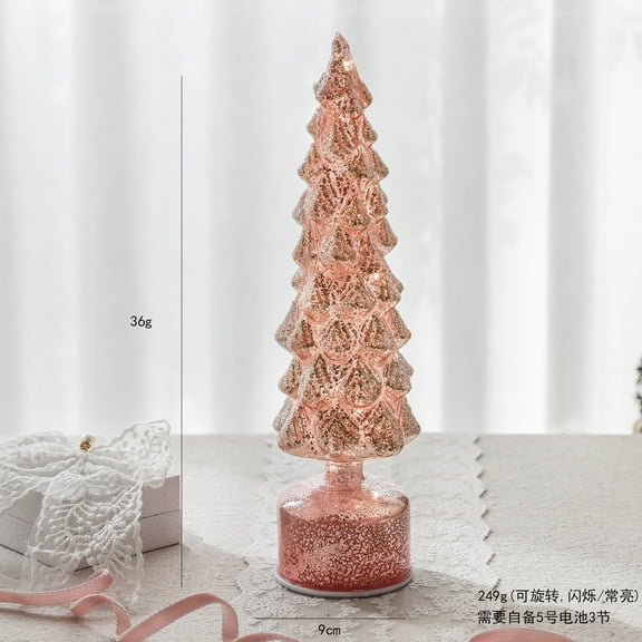 Hometravel Rotating Christmas Tree Ornament, Light-Up Glass Tabletop Decor, Spinning Crystal Holiday Display for Home