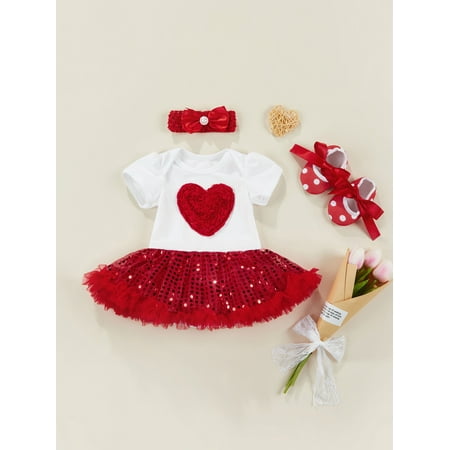 

2023 Baby Girl My 1st Valentines Day Red Tutu Romper Dress with Headband Valentines Day Gift 0-18months (Red Letter Heart 6-12 Months)