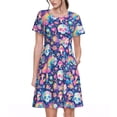 thumbnail image 1 of Balery mushroom Skull rainbow color Vestidos sueltos de manga corta para mujer, vestidos de verano 2025, vestidos casuales de corte A con vuelo., 1 of 6