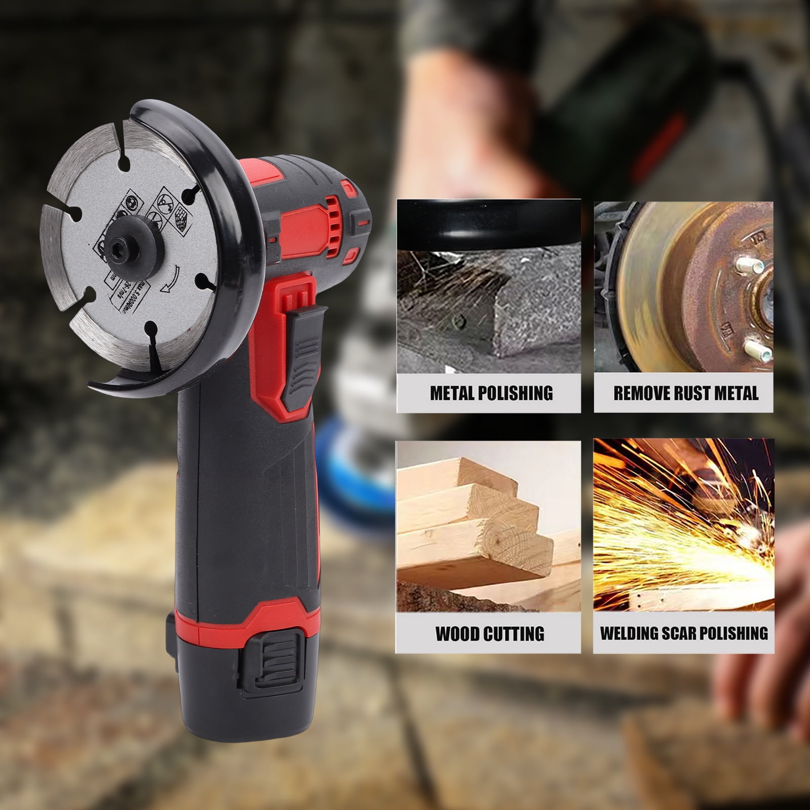 Mixfeer 12V Cordless Angle Grinder Kit, 19500rpm Mini Electric Angle Grinding Tool with 2pcs 1500mAh Batteries and 6-Cutting Discs for Cutting, Polishing, Grinding, Rust Removal