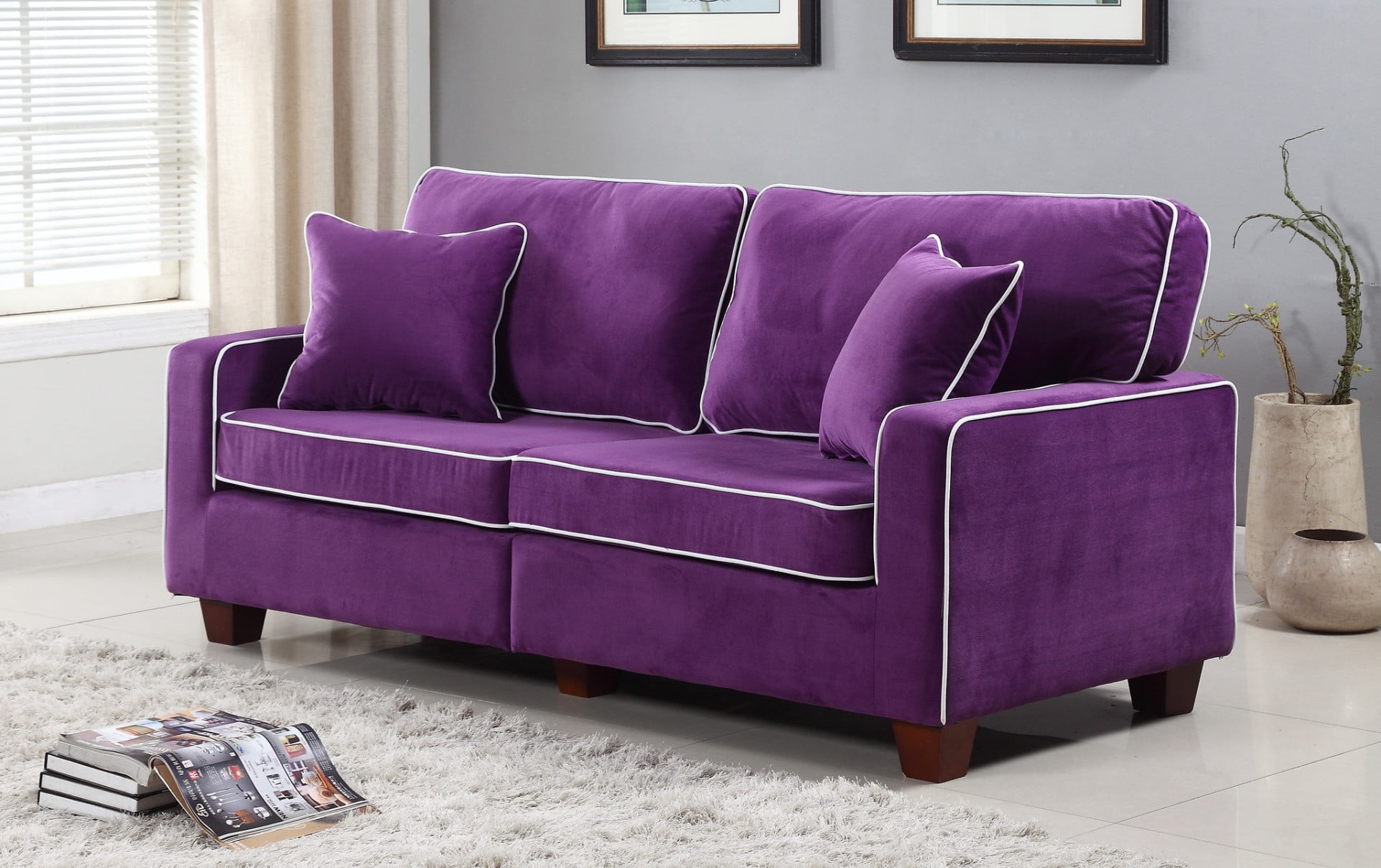 Modern Two Tone Velvet Fabric Living Room Love Seat Sofa