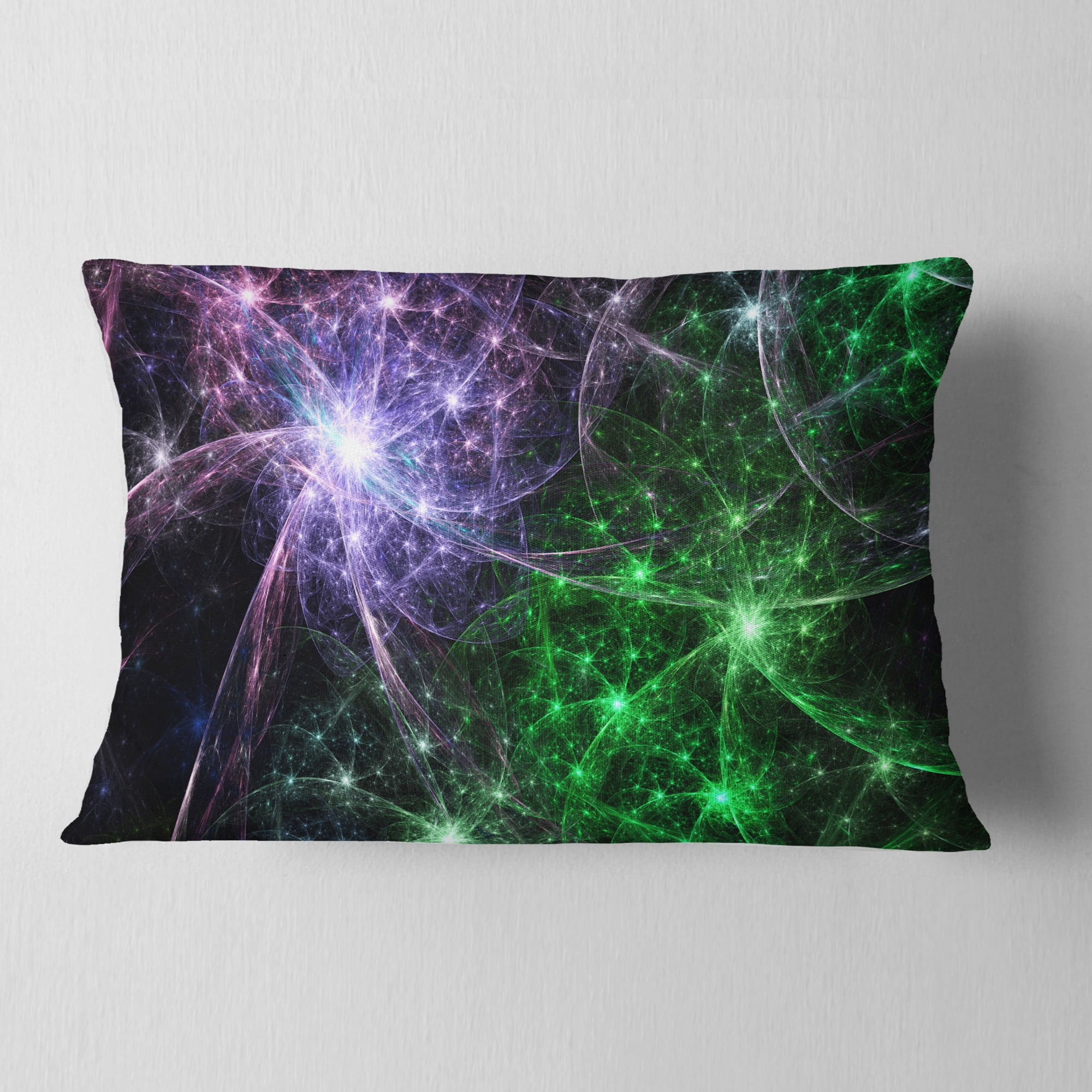 Designart Green Purple Colorful Fireworks - Abstract Throw Pillow - 12x20