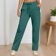 thumbnail image 2 of Womens Lounge Pants Plus Size High Elastic Waisted Solid Color Straight Leg Yoga Trousers with Pockets Drawstring Lightweight Casual Slacks, 2 of 4