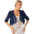 thumbnail image 3 of Zaldita Womens Chiffon Bolero Shrug Half Sleeve Open Front Cropped Cardigan Coat for Evening Dress Navy Blue M, 3 of 7