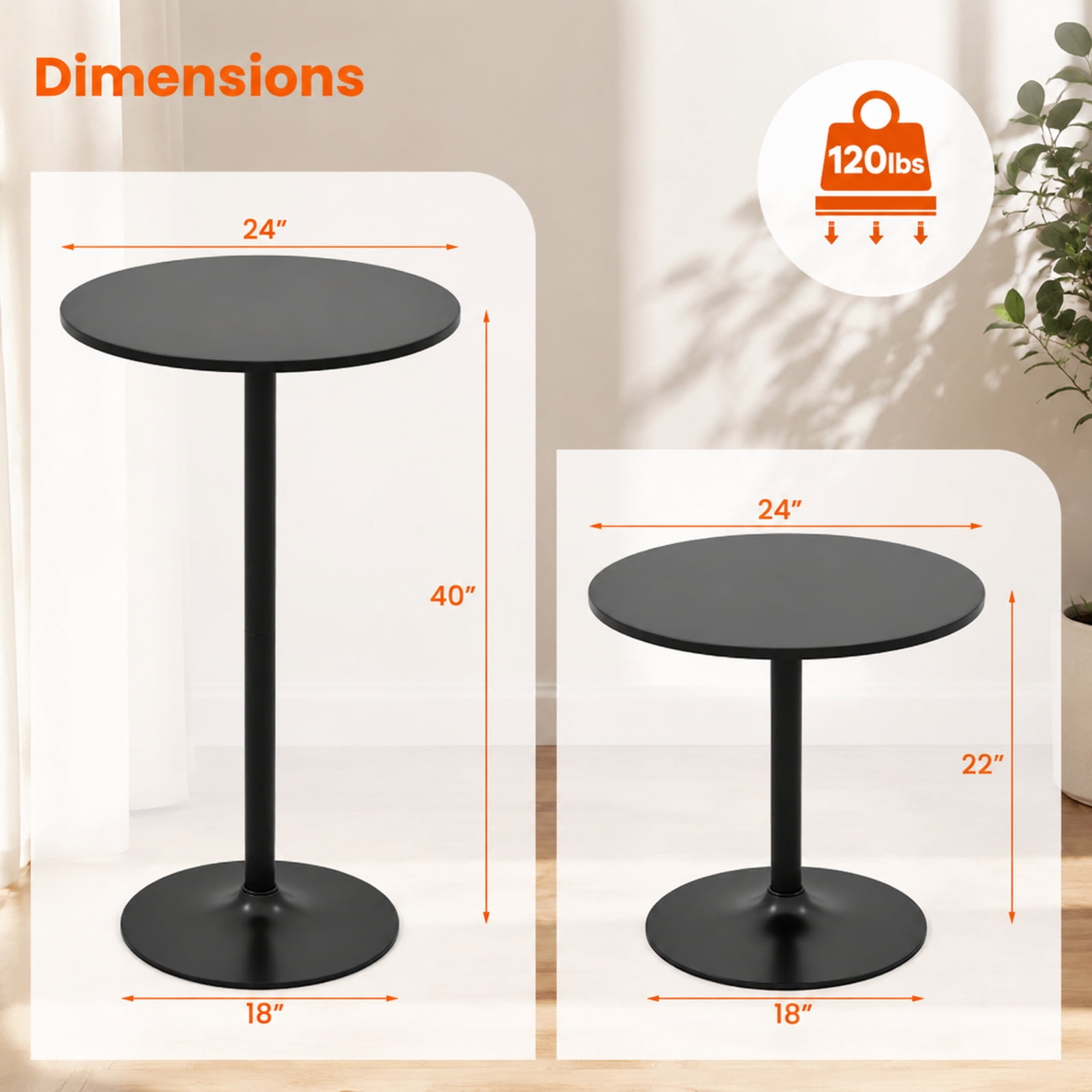 Furnibear 24 Inch Modern Round Cocktail Table with Metal Base and MDF Top-Set of 2 for Living Room Home Office Apartment Sofa Couch Center, Dark Brown