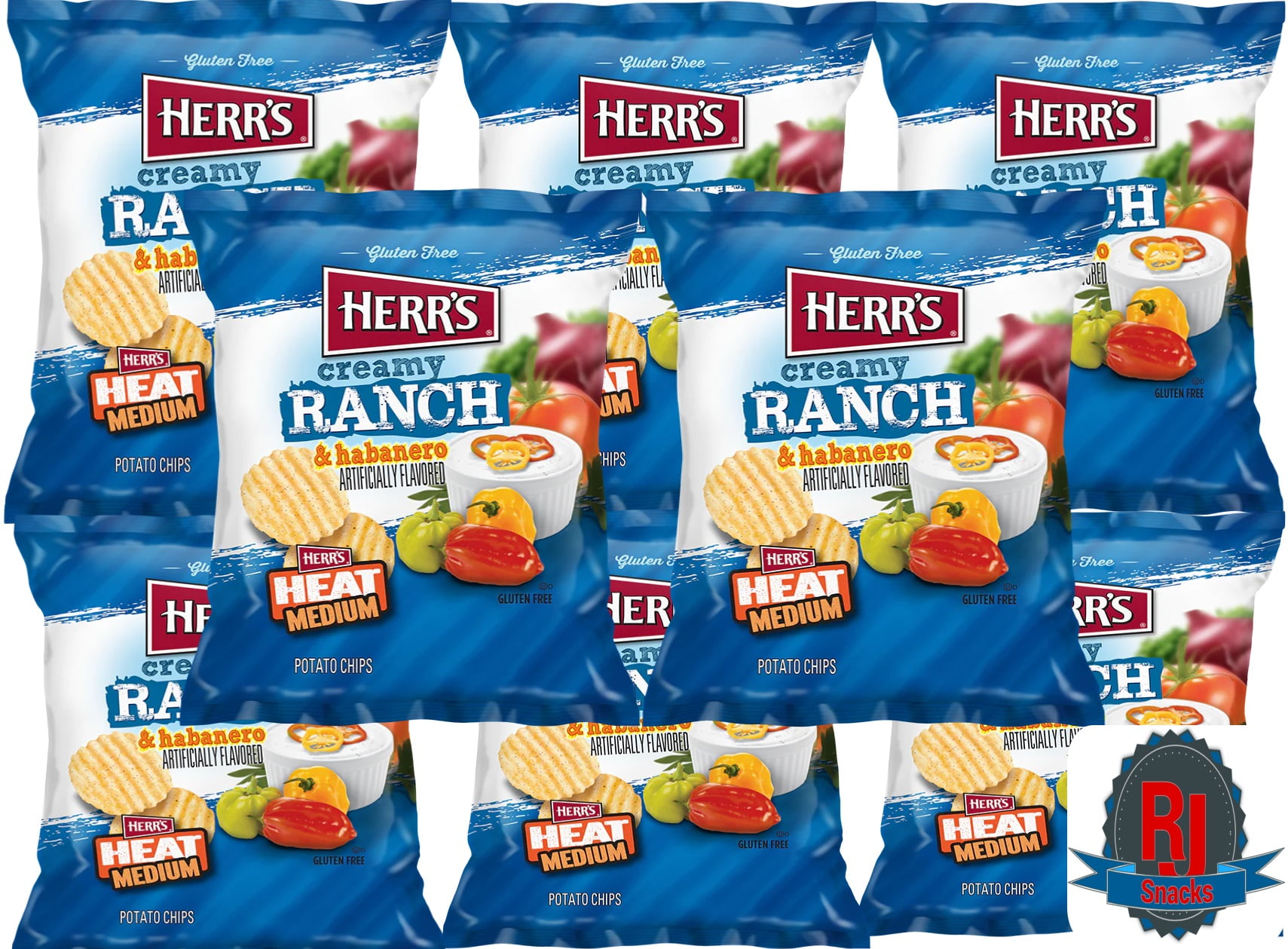 Herr`s Creamy Ranch Habanero Potato Chips 1 oz Pack of 42 (Curated by RJ Snacks)