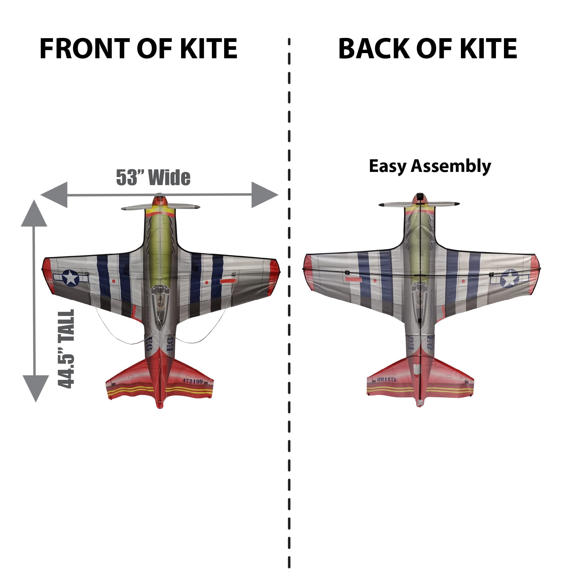 WindNSun FlightZone 53" Nylon Kite - Mustang Airplane