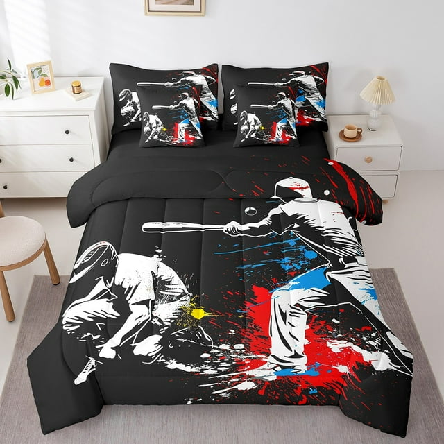 YST Rainbow Tie Dye Baseball Player Comforter Set, 7-Piece, Queen, European Sport, Softball Baseball Bat