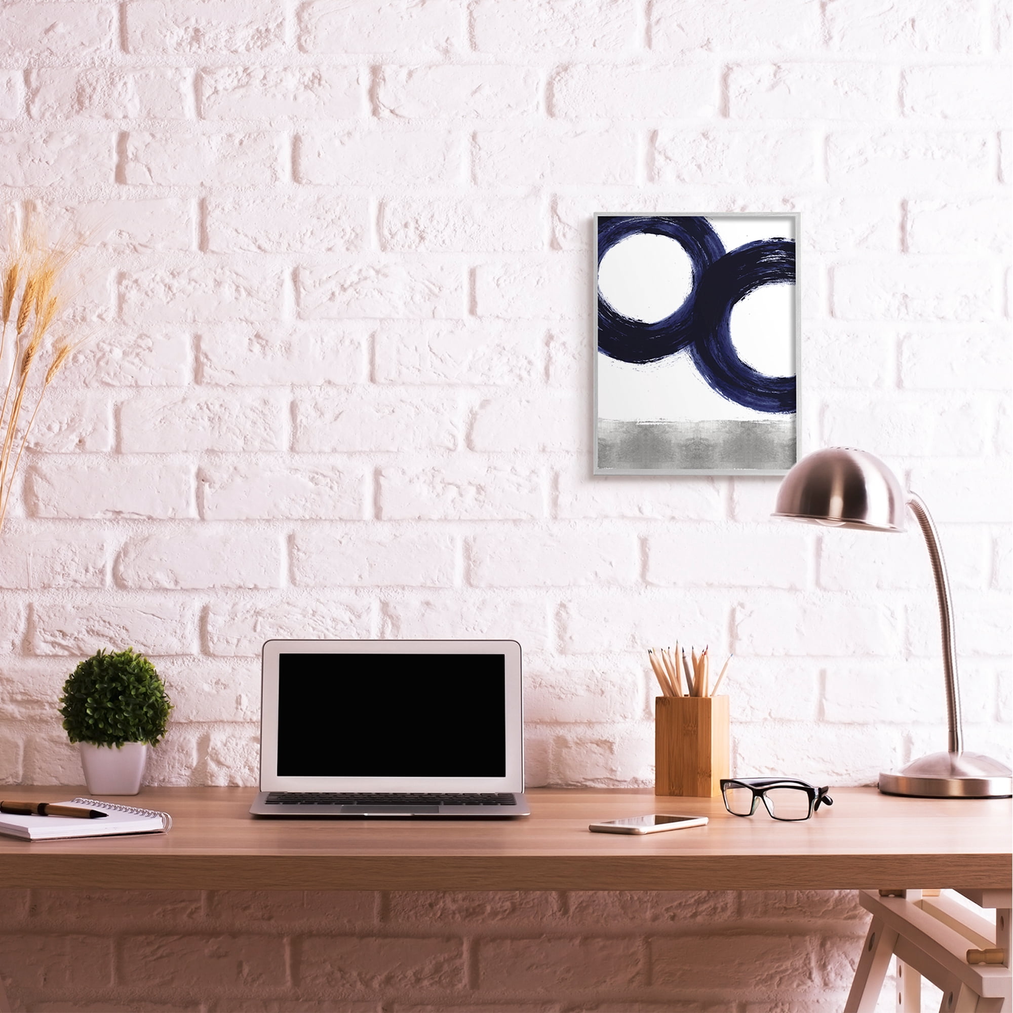 Stupell Industries Abstract Shape Design Blue Circles above Grey,16 x 20,Designed by Ellie Roberts