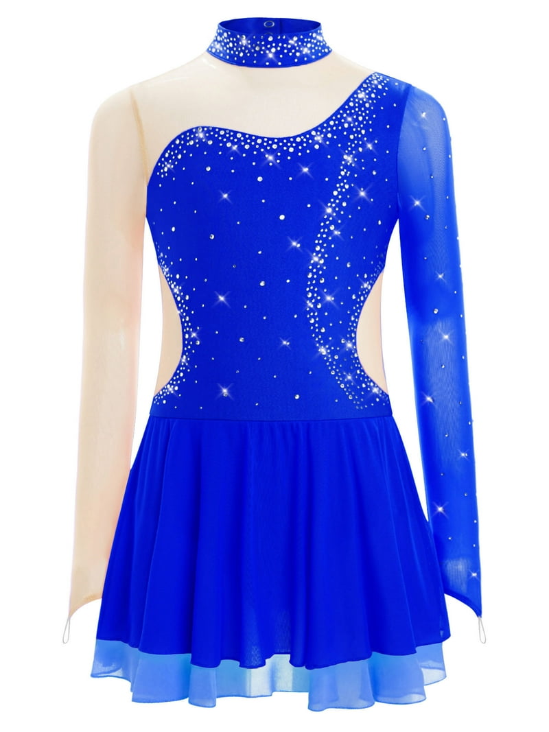 Miutii Figure Ice Skating Dress for Girls Ballet Dance Gymnastic Leotard  Mesh Splice Competition Clothes Royal Blue 14 - Walmart.com