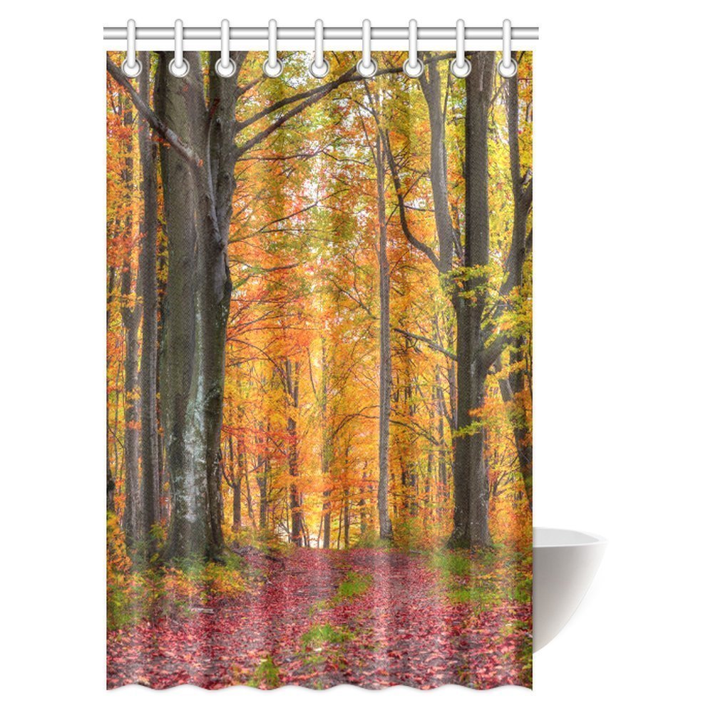 Pop Farm House Decor Shower Curtain Autumnal Forest Pathway In