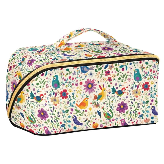 FORMRS Makeup Bag Travel Cosmetic Organizer for Women Fold Flat Zipper Pouch with Handle, Purple Cartoon Animals